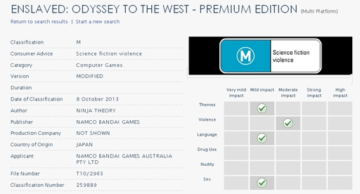 Новости - Enslaved: Odyssey to the West "Premium Edition" появилась на сайте австралийской рейтинговой организации UPD:Переиздание для PC и PS 3 подтверждено