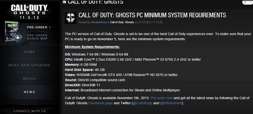Call of Duty: Ghosts - Официальные системные требования Call of Duty: Ghosts от Infinity Ward